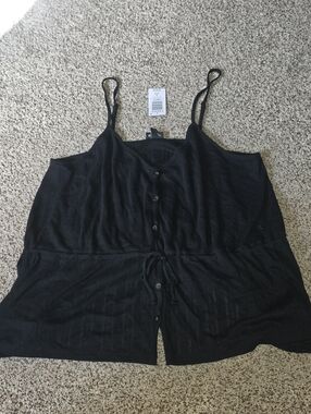 torrid Black Knit Top with Drawstring Pointelle V Neck Peplum 1 1x